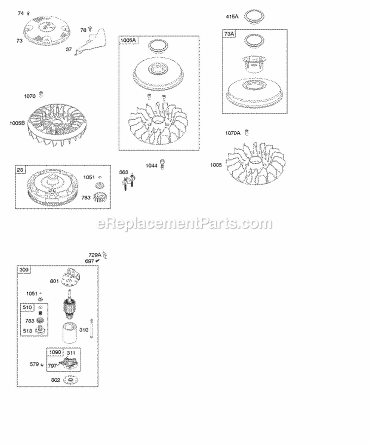 Electric Starter Flywheel Diagram and Parts List for 21A707-0260-E1  Briggs and Stratton Engine